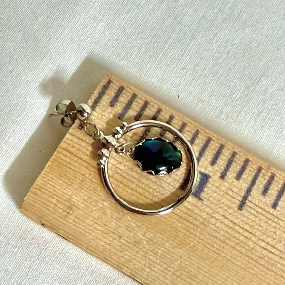 Vintage Silver-Tone Dangle Earrings with Blue Glass Cabochon Drop - Picture 7 of 8